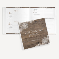 Gästebuch Hochzeit zum Ausfüllen "Holz und Spitze" unpersonalisiert