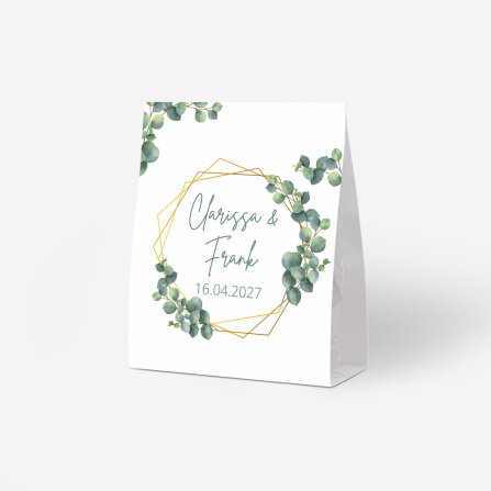 Gastgeschenk Aufsteller mit Tütchen "Eukalyptus Geometrie" online selbst gestalten
