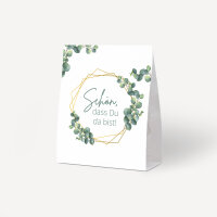 Gastgeschenk Aufsteller mit Tütchen "Eukalyptus Geometrie" Schön, dass Du da bist!