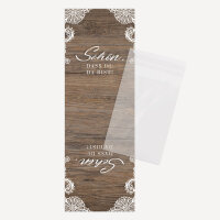 Gastgeschenk Aufsteller mit Tütchen "Holz & Spitze" Schön, dass Du da bist!