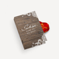 Gastgeschenk Mini Klappkarte "Holz und Spitze" Schön, dass Du da bist!