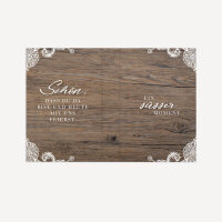 Gastgeschenk Mini Klappkarte "Holz und Spitze" Schön, dass Du da bist!