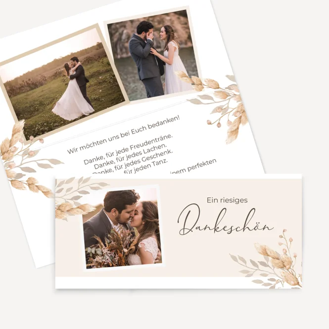 Dankeskarte Hochzeit Klappkarte lang "Trockengras"