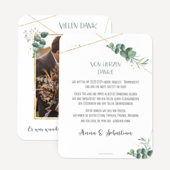 Dankeskarte Hochzeit runde Ecken "Aquarell Eukalyptus Zweige"