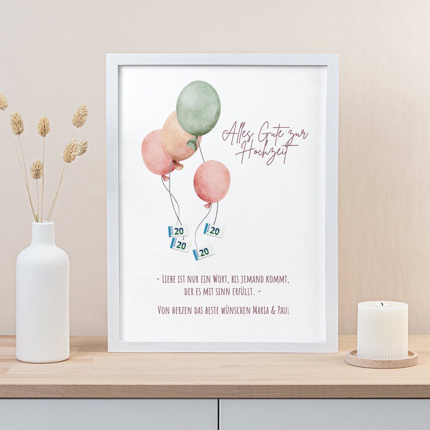Partylandia Glückliche Hochzeitskarte – Mit Glitter-Heißluftballon, 12 X 18 Cm, Aus Karton, In Italien Hergestellt