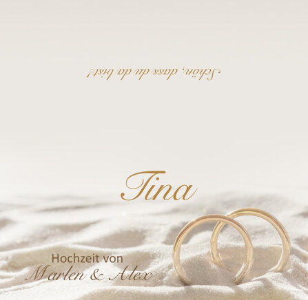 Tischkarte Hochzeit Ringe im Sand inkl. Namensdruck