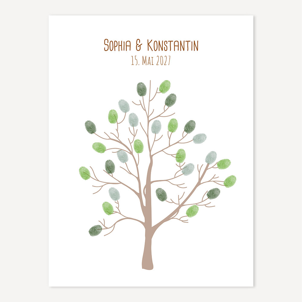 Fingerabdrücke Gästebuch Hochzeitsbaum Druck 30 x 40 cm