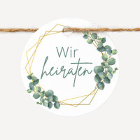 24 x Geschenkanhänger rund "Eukalyptus Geometrie" Wir heiraten