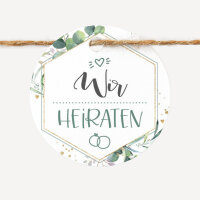 24 x Geschenkanhänger rund "Aquarell Eukalyptus Zweige" Wir heiraten