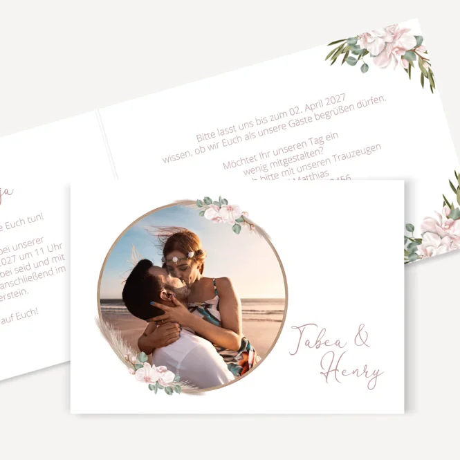 Hochzeitseinladung Klappkarte quer "Boho Pampas"
