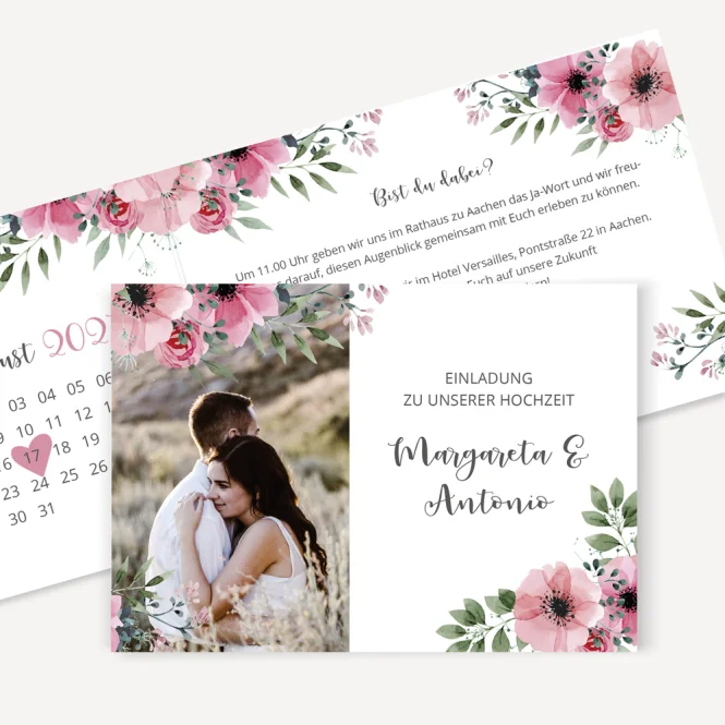 Hochzeitseinladung Klappkarte quer "Bohemian...