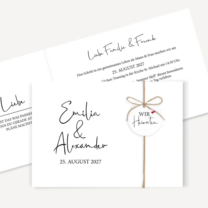Hochzeitseinladung Klappkarte quer "Kalligrafie"