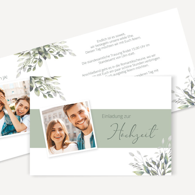 Hochzeitseinladung "Blätter Salbei"