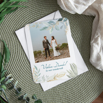 Dankeskarte Hochzeit runde Ecken "Botanical Greenery"