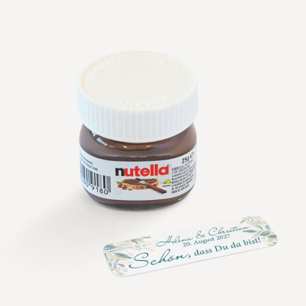 Gastgeschenk Mini Nutella Glas mit Aufkleber "Botanical Greenery" online selbst gestalten