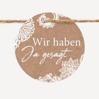 24 x Geschenkanhänger rund "Vintage Spitze" Wir haben Ja gesagt