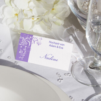 Tischkarte Hochzeit Blumenranke flieder inkl. Namensdruck