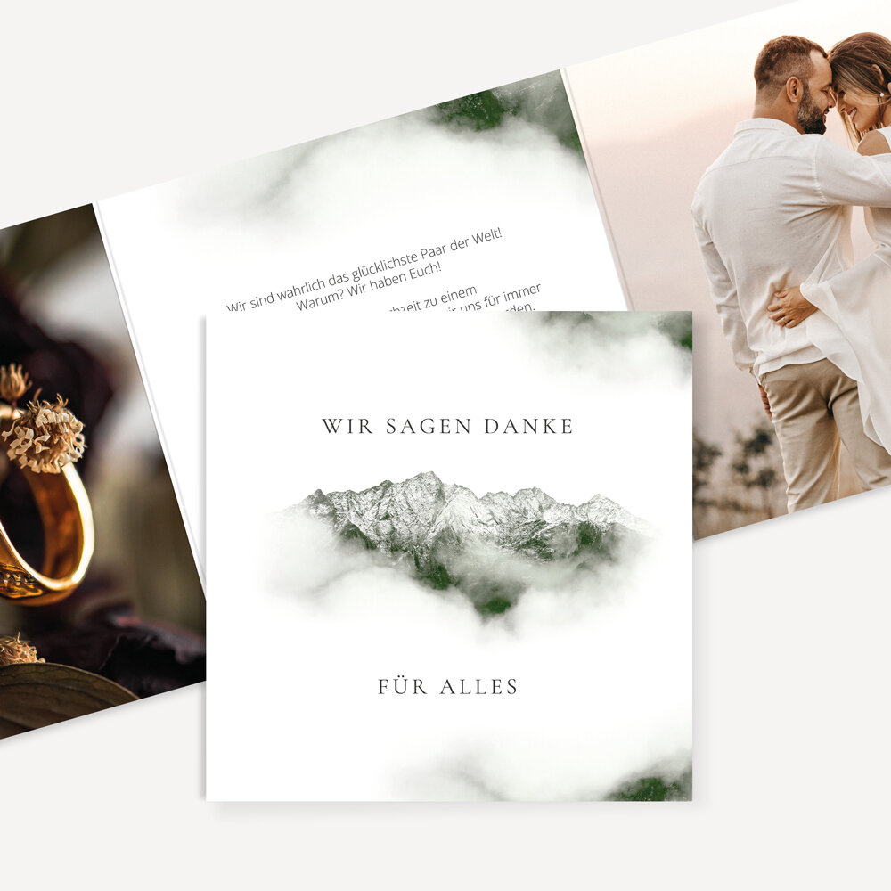Dankeskarte Hochzeit "Berge" waldgrün