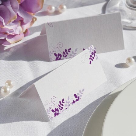 Tischkarte Hochzeit lila Ranken ohne Namen / Muster