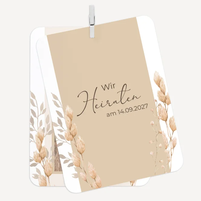 Hochzeitseinladung Kartenduo "Trockengras"