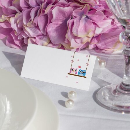 Tischkarte Hochzeit verliebte Eulen ohne Namen / Muster