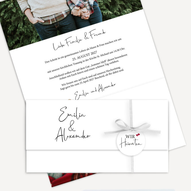 Hochzeitseinladung Wickelfalz lang "Kalligrafie"