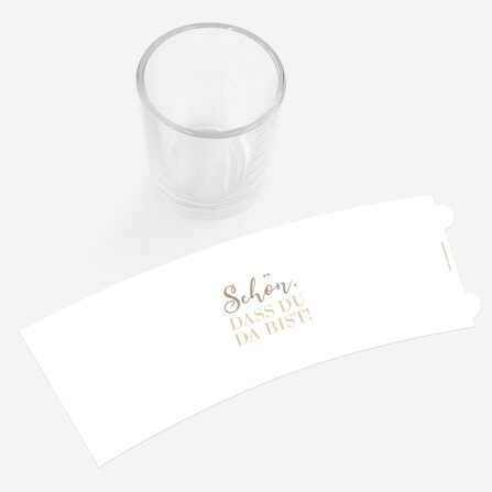 Gastgeschenk Tischkarte Windlicht "Liebesbotschaft" inkl. Glas Schön, dass Du da bist!