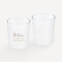 Gastgeschenk Tischkarte Windlicht "Liebesbotschaft" inkl. Glas Schön, dass Du da bist!