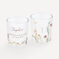Tischkarte Windlicht "Wildromantische Blüten" inkl. Glas & Personalisierung
