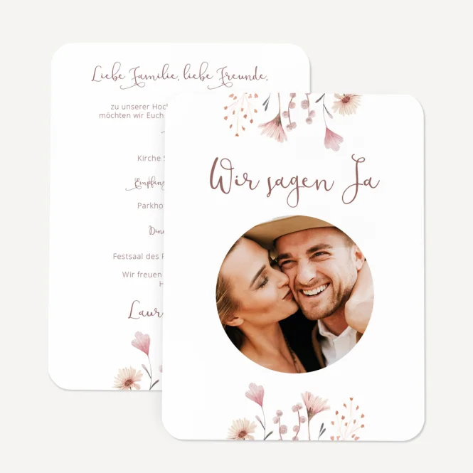 Hochzeitseinladung runde Ecken "Wild Flowers"