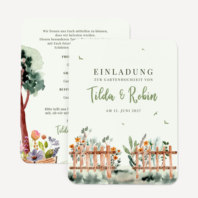 Hochzeitseinladung runde Ecken "Gartenhochzeit"