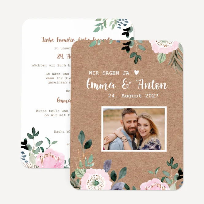 Hochzeitseinladung runde Ecken "Blumen"...