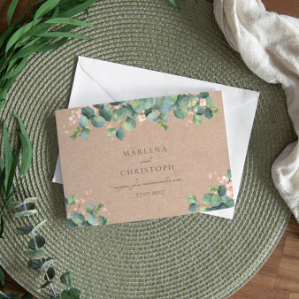 Hochzeitseinladung "Eukalyptus Ranken" Kraftpapier Look