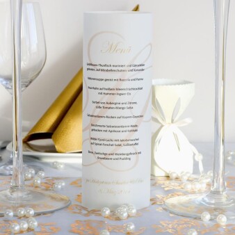 Menükarten Hochzeit Windlicht Initialen Gold online selbst gestaltet & inkl. Maxi Teelicht