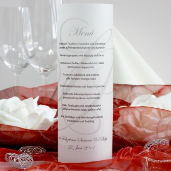 Menükarten Hochzeit Windlicht Initialen Silber online selbst gestaltet & inkl. Maxi Teelicht