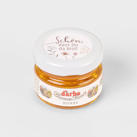 Gastgeschenk Blütenhonig mit Aufkleber "Wild Flowers" Schön, dass Du da bist!