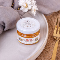 Gastgeschenk Blütenhonig mit Aufkleber "Wild Flowers" Schön, dass Du da bist!