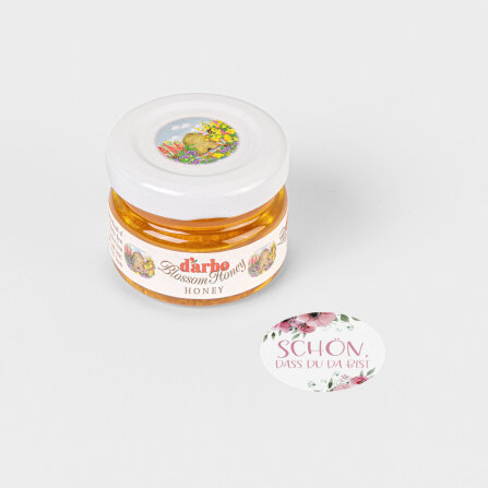 Gastgeschenk Blütenhonig mit Aufkleber "Bohemian Summer" Schön, dass Du da bist!