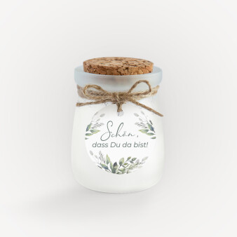 Duftkerze Vanille mit Korkdeckel + Anhänger "Blätter Salbei"