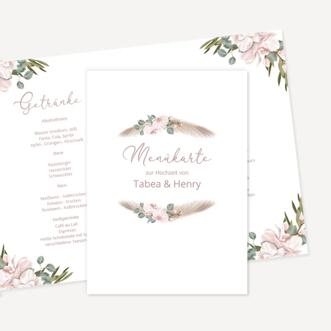 Menükarte Hochzeit Klappkarte "Boho Pampas"