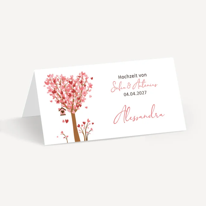 Tischkarte Hochzeit Aufsteller "Baum Herzen"