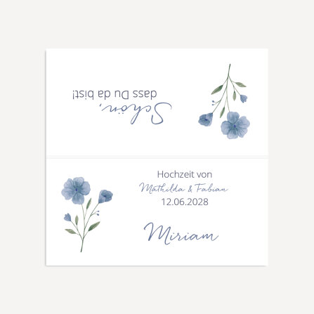 Tischkarte Hochzeit Aufsteller "Blaue Blüten" inkl. Namensdruck