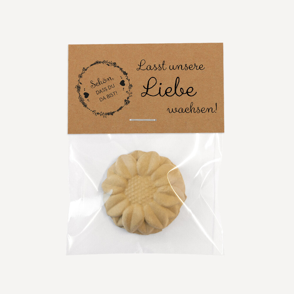 Gastgeschenk Samenbombe Hochzeit mit Etikett "Vintage Natural" Lasst unsere Liebe wachsen