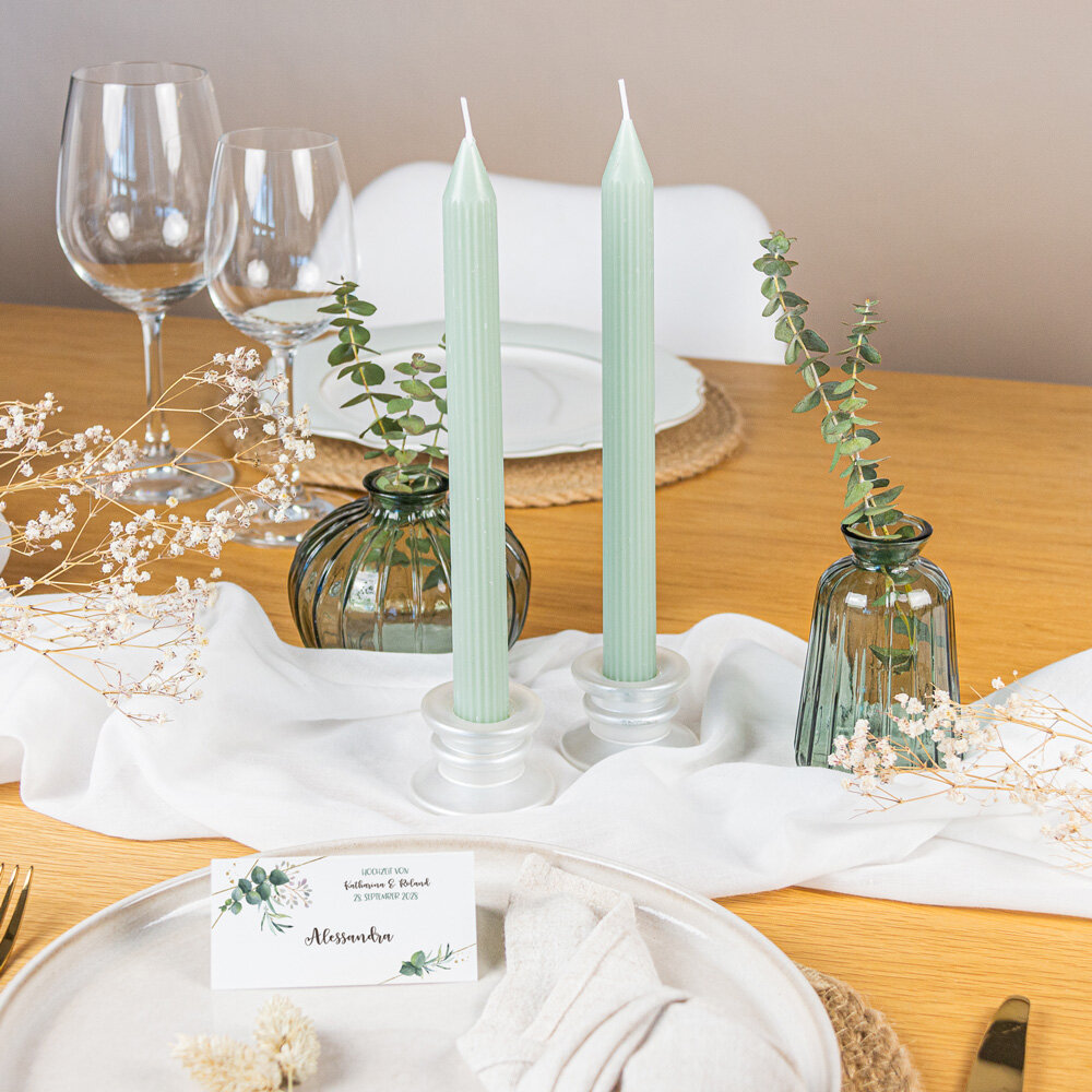 Stabkerzen mit Rillen salbeigrün (25 cm) im 2er Set