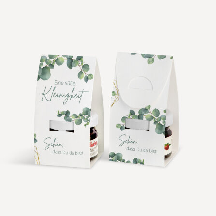Geschenktäschchen mit Erdbeer Konfitüre "Eukalyptus Geometrie" Eine süße Kleinigkeit