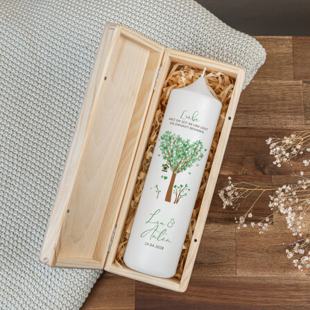 Kerzenbox Holz "Baum Herzen" grün