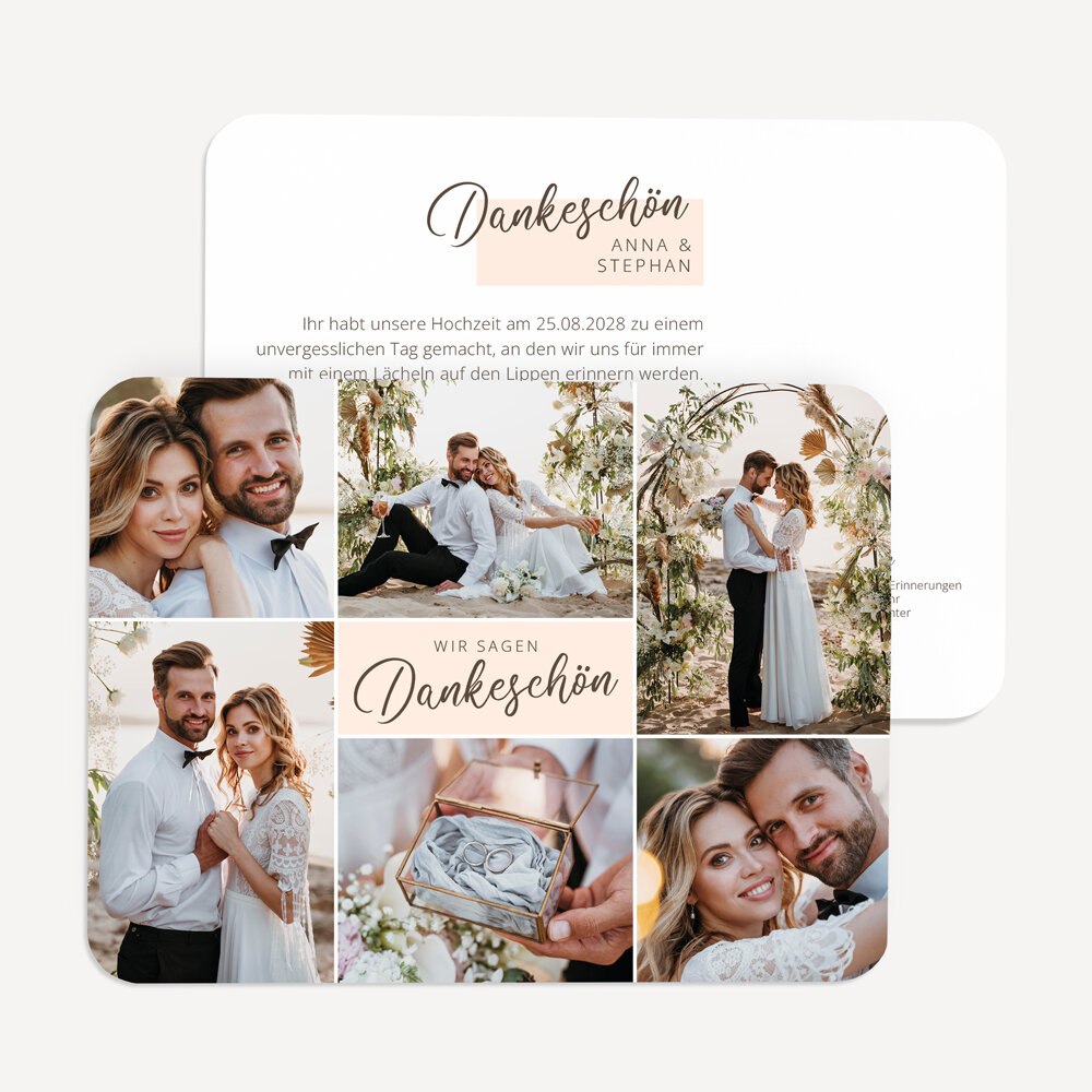 Dankeskarte Hochzeit runde Ecken "Karree"