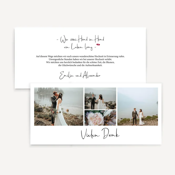 Dankeskarte Hochzeit Postkarte lang "Kalligrafie"