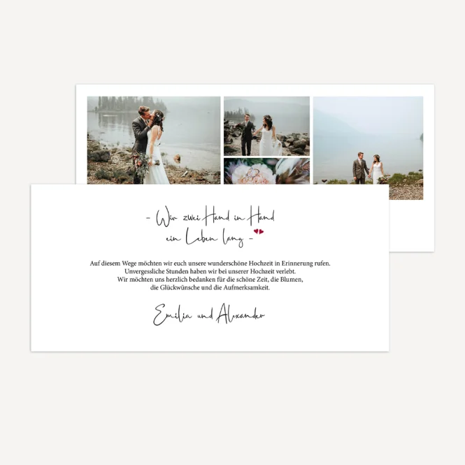 Dankeskarte Hochzeit Postkarte lang "Kalligrafie"
