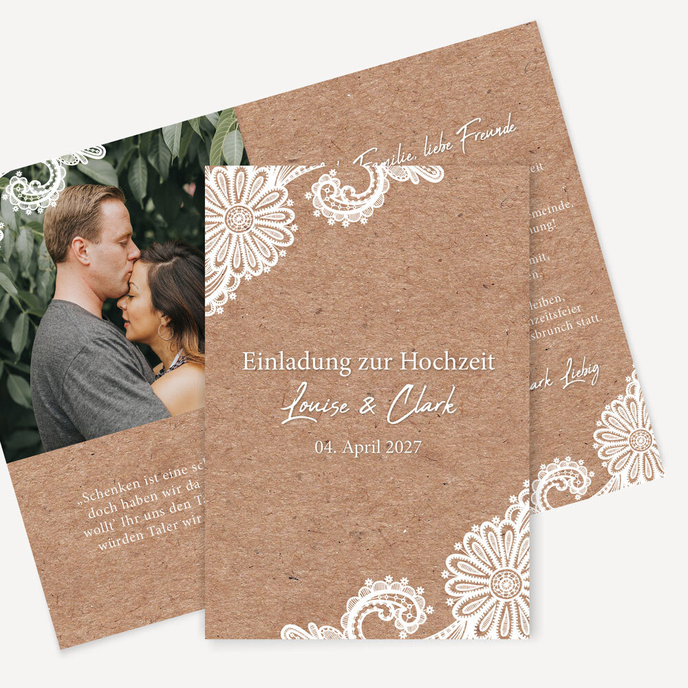 Hochzeitseinladung Klappkarte "Vintage Spitze"